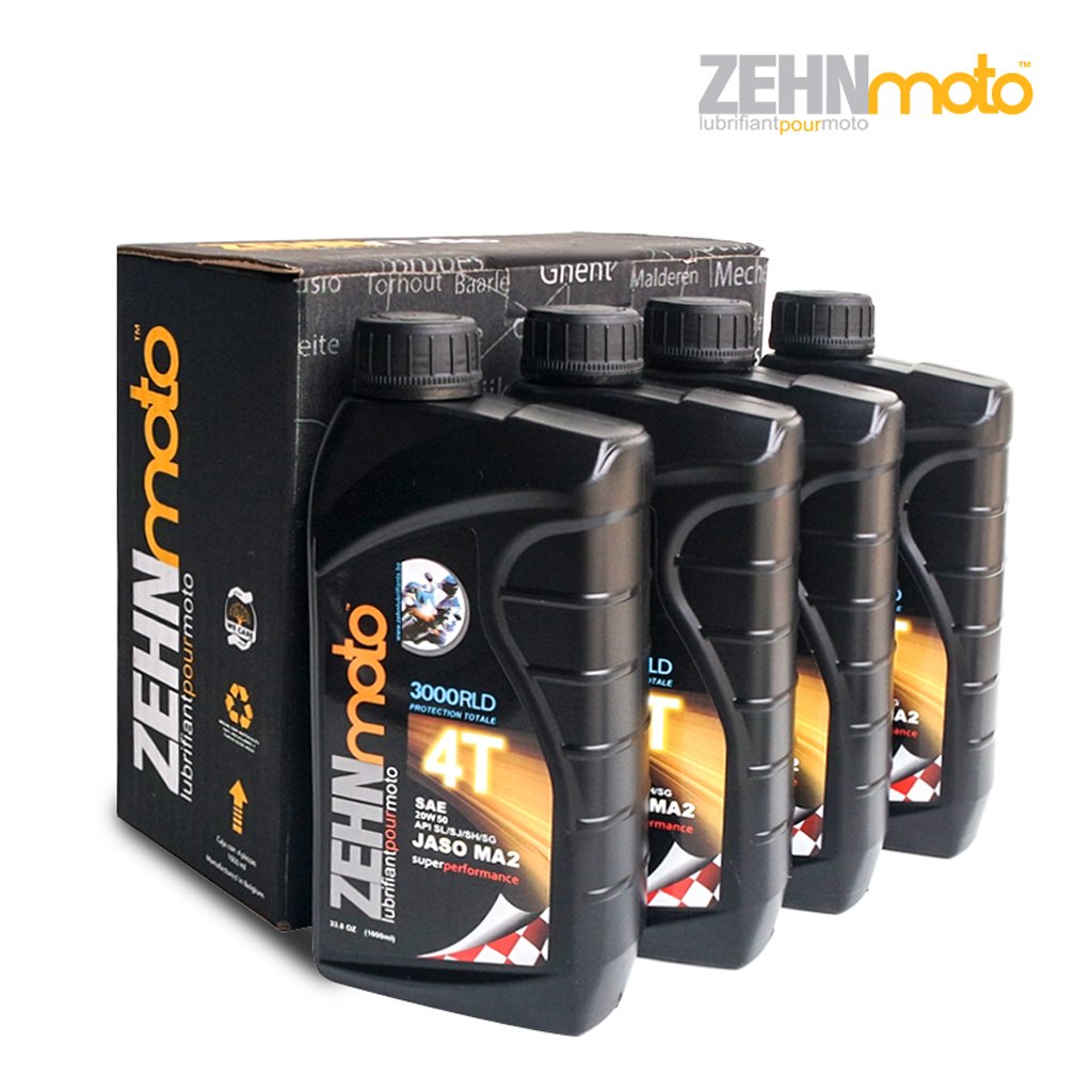 Aceite Mineral ZEHNmoto 4T 3000 RLD 20W50 API SL/SJ/SH/SG JASO MA2 T903:2011 Caja con 4 Lts. Bélgium
