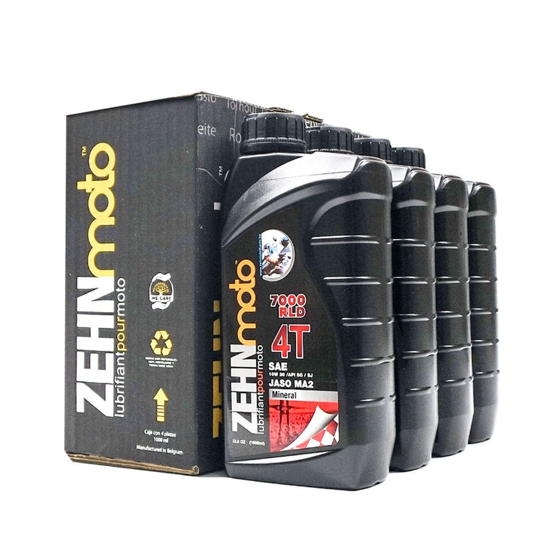 Aceite Mineral ZEHNmoto 4T 7000 RLD 10W 30 SN/SM/SL JASO T903:2011 Caja con 4 Lts. Bélgium