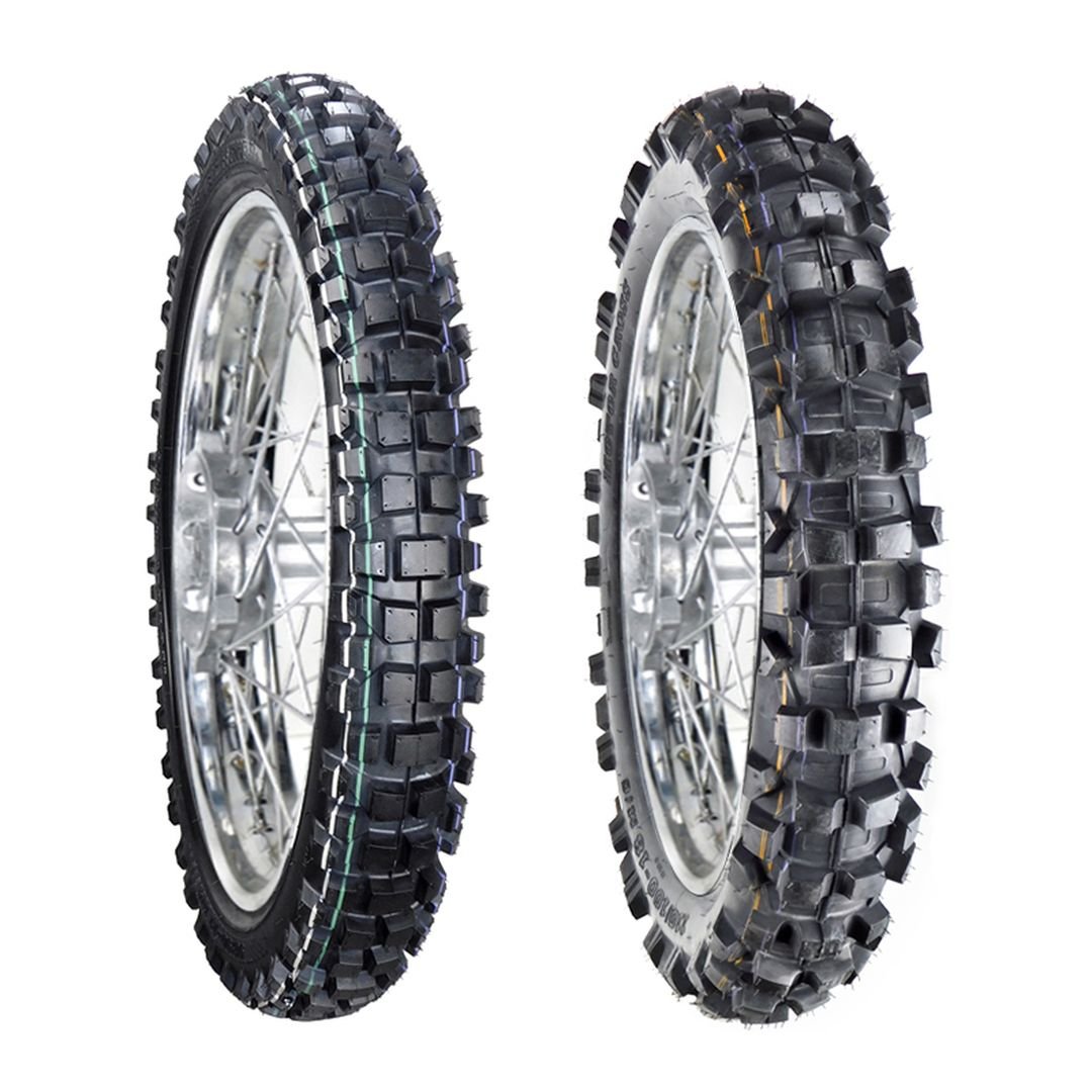 Jgo. llantas BTRubber para moto 90/90-21 y 110/100-18 Convencional TT Off Road BTR 897 India.