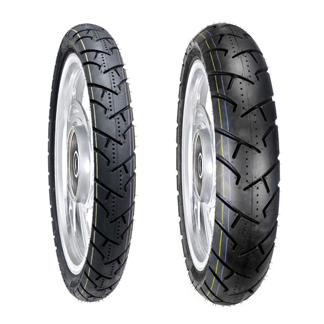 Jgo. llantas BTRubber para moto 90/90-21 y 130/80-17 Convencional TUBELESS SPORTBIKE BTR 136 India.