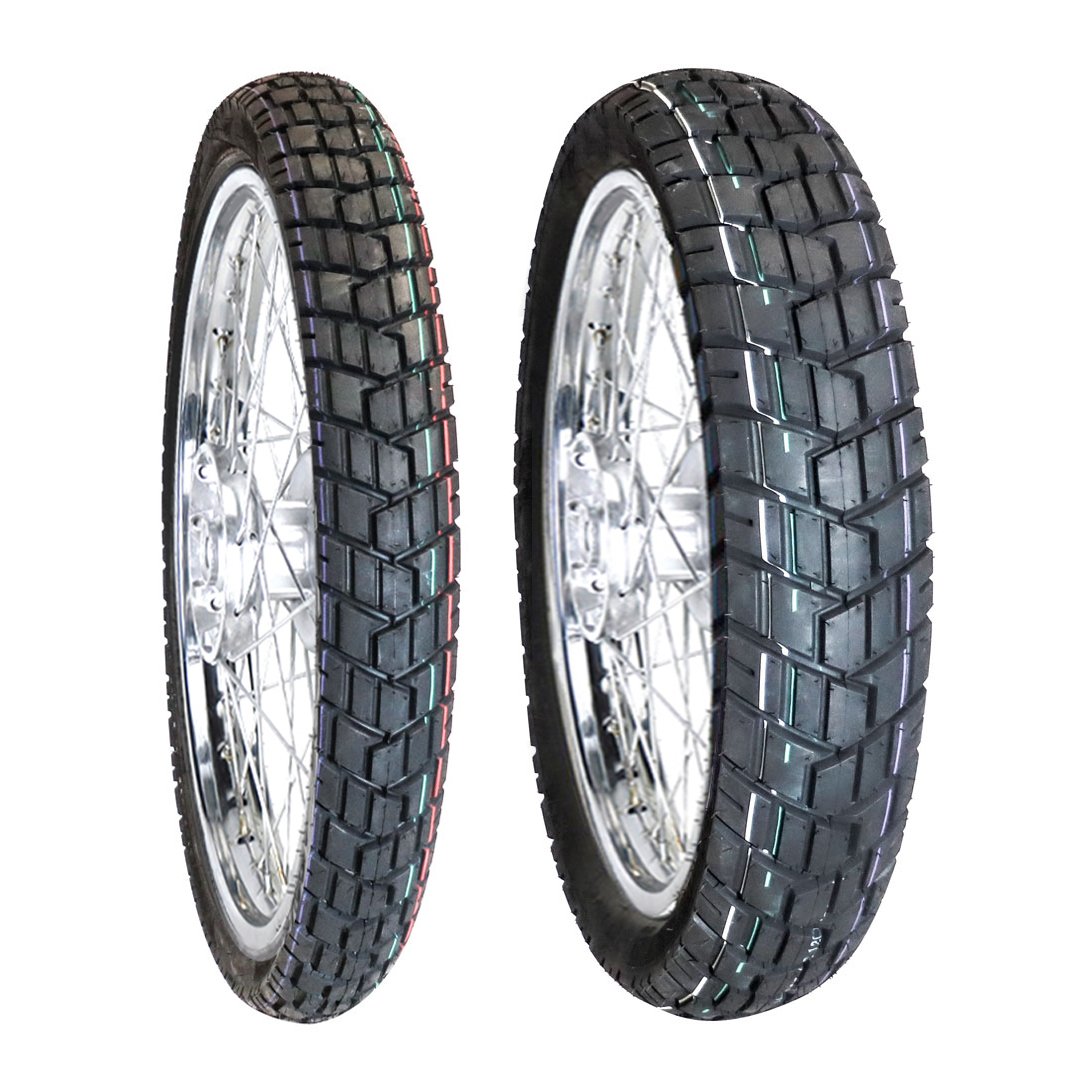 Juego de Llantas para Moto 120/80-18 y 90/90-21 Tube Type Doble Propósito BTRubber Piso 101 .