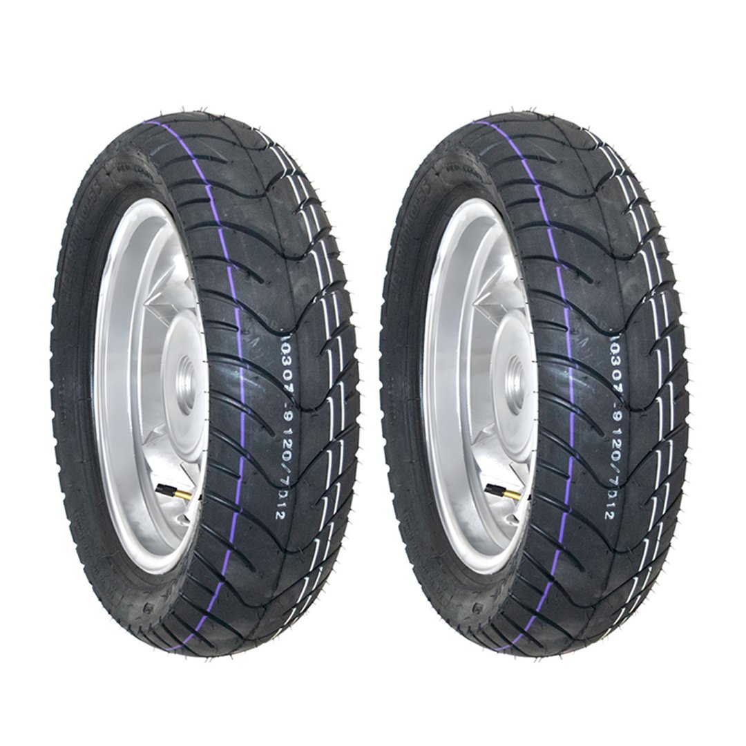 Juego de Llantas para Moto 120/70-12 y 120/70-12 Tube Type Doble Propósito BTRubber Piso 014 .