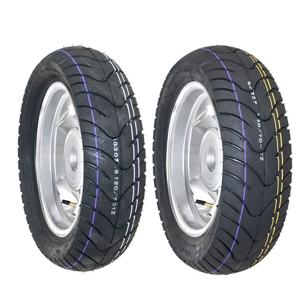 Juego de Llantas para Moto 120/70-12 y 130/70-12 Tube Type Doble Propósito BTRubber Piso 014 .